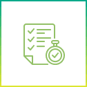Checklist and stopwatch icon on black background.